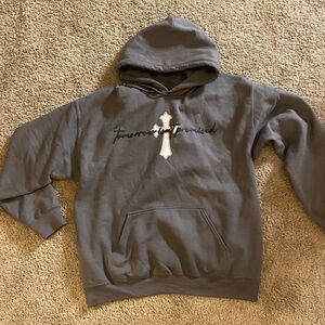 Men's Gray Hoodie with Cross Design